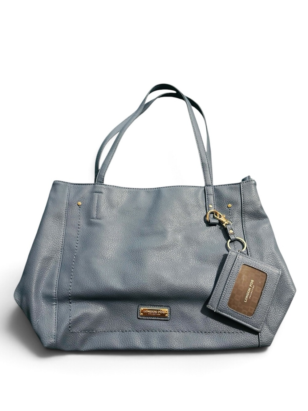 London Fog Collection Blue Pebbled Tote Bag with ID Case
